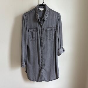 Gray Button-Up Shirt Dress